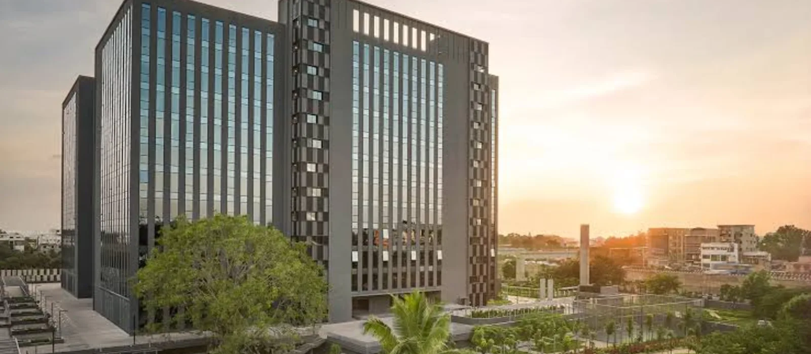 Sattva Bannerghatta Road office blocks at sunset