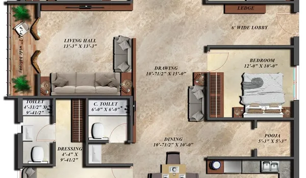 4 BHK, 2,200 - 2,600 sq.ft. floor plan at Sattva Bannerghatta Road